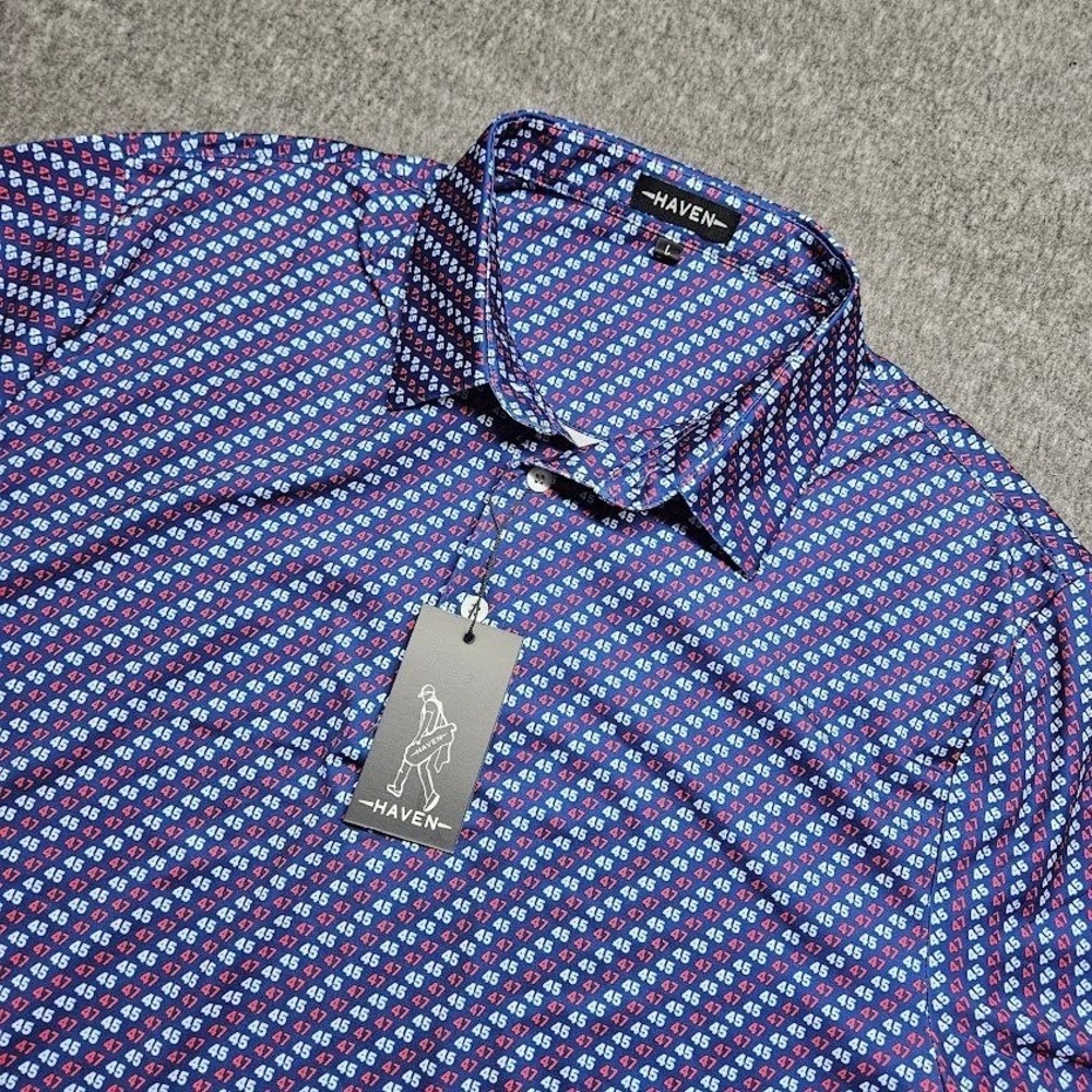Haven Blue Commander in Chief 45-47 Trump Golf Shirt Men's Large NWT Performance